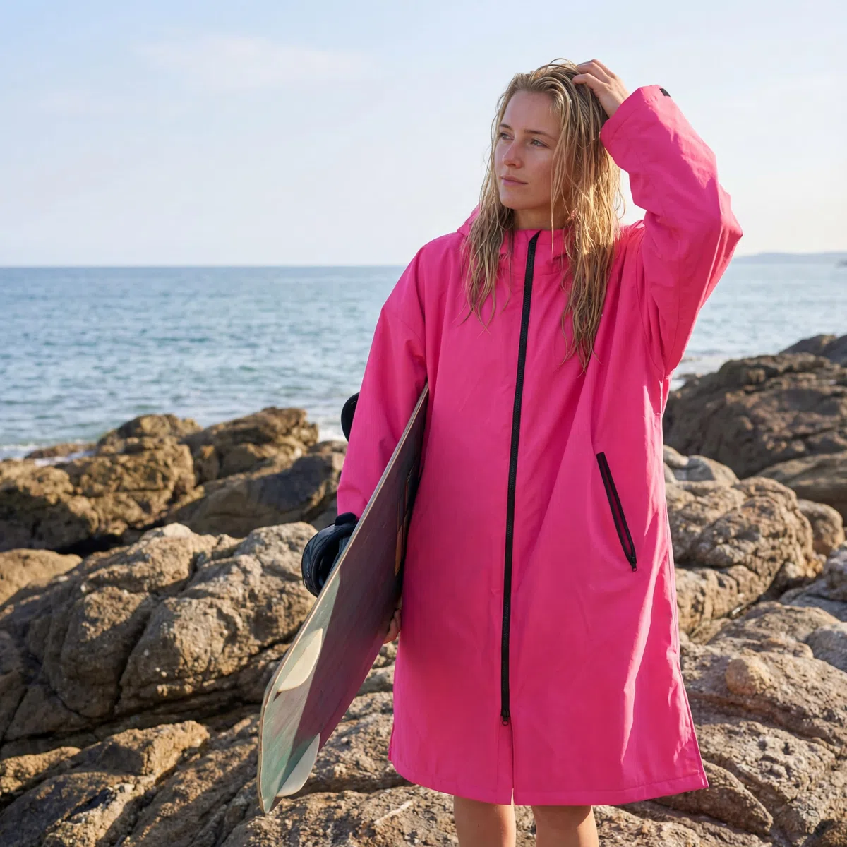 Owntop Bata Impermeable de Cambio para Adultos y Niños - Bata de Playa Seca y Ligera con Forro de Felpa Caliente | Abrigo con Capucha y Manga Murciélago de Gran Tamaño | Para Surf y Natación