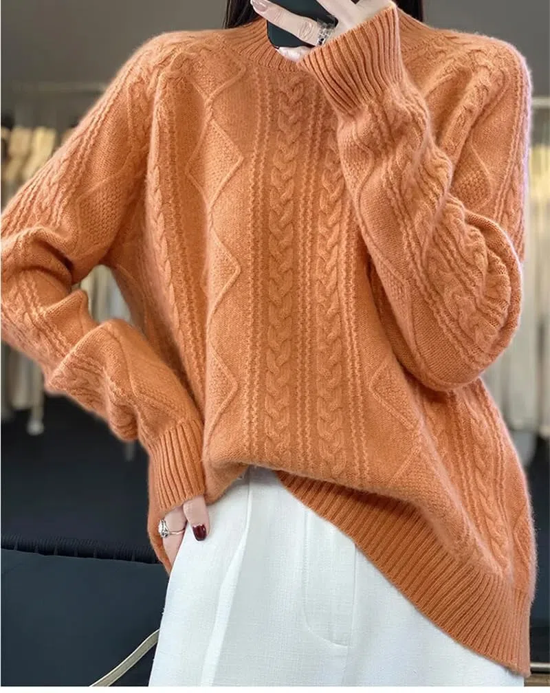 Dninmim Suéter de cuello alto para mujer, grueso, suelto, otoño e invierno