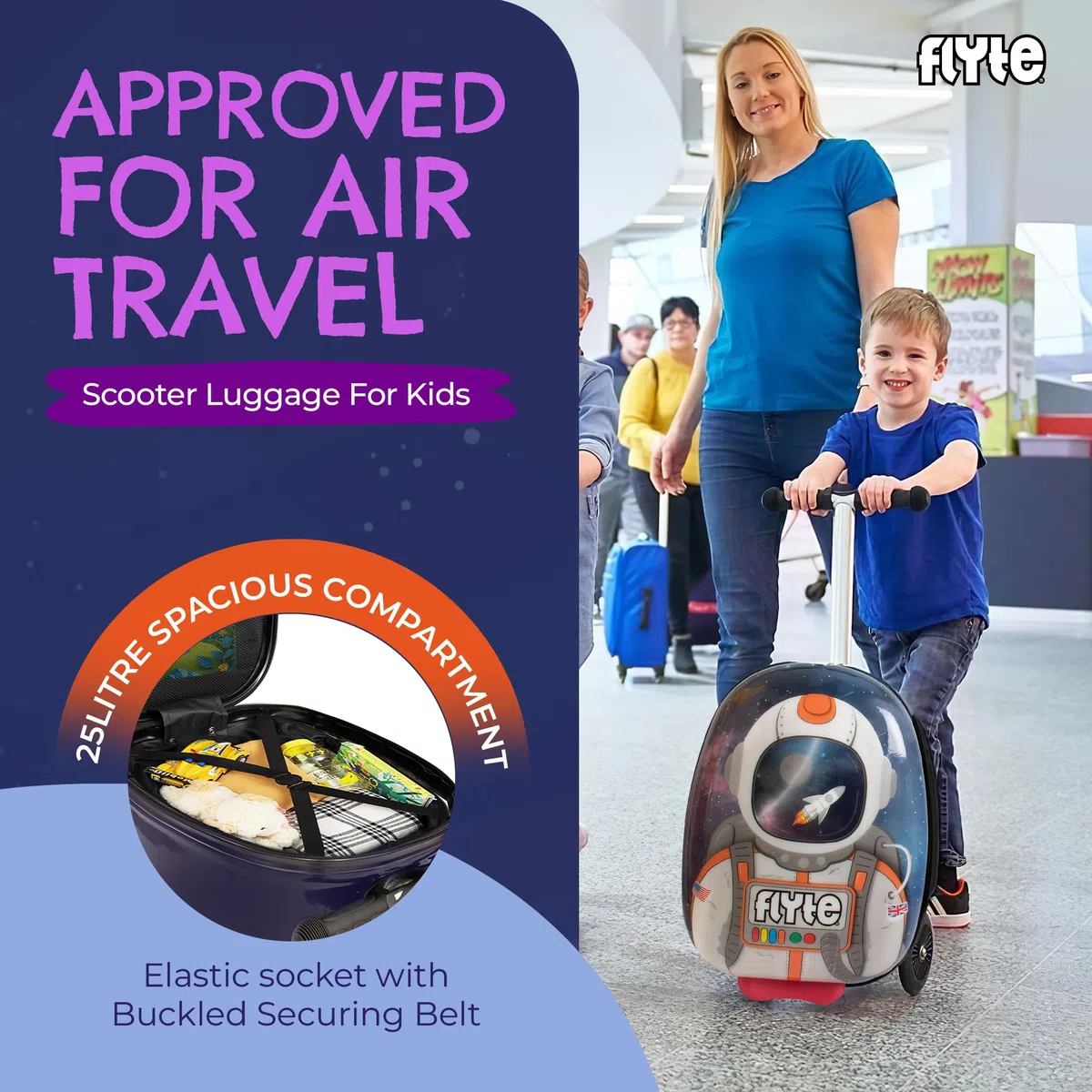 Flyte Maleta Plegable para niños, con Carcasa rígida, con Ruedas, 2 en 1, 18 Pulgadas, Capacidad de 25 litros