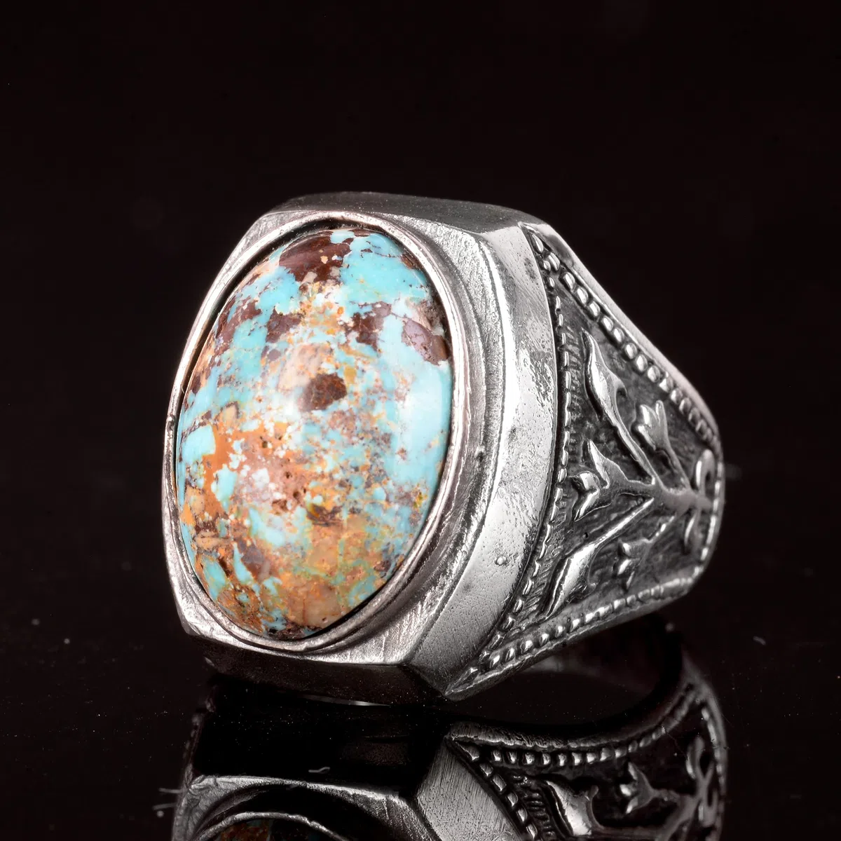 Anillo de plata de ley 925 para hombre, piedra preciosa turquesa natural, hecho a mano