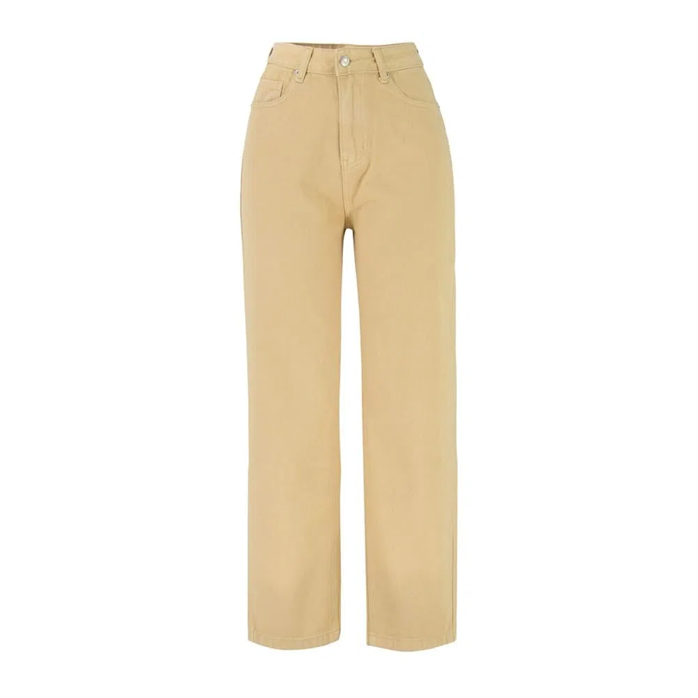 Pantalones Vaqueros Holgados De Pierna Recta para Mujer, Color Caqui, con Pantalones Picantes Callejeros Colgantes De Color Helado