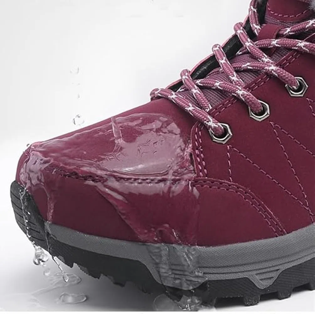 UIKGITP Botas deportivas de invierno impermeables para mujer, botas de nieve con forro de piel, botas de tobillo cálidas sin cordones, elegantes y mullidas para senderismo para mujer