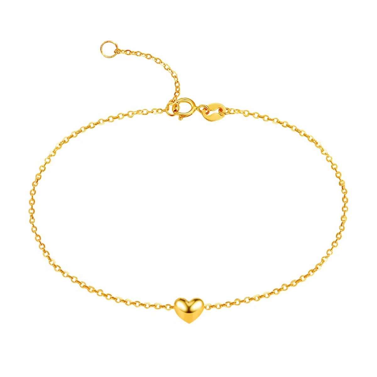 Pulsera de Oro Amarillo con Zafiro para Mujer, Cadena con Dijes de Corazón Pulsera de Mujer 16+2CM