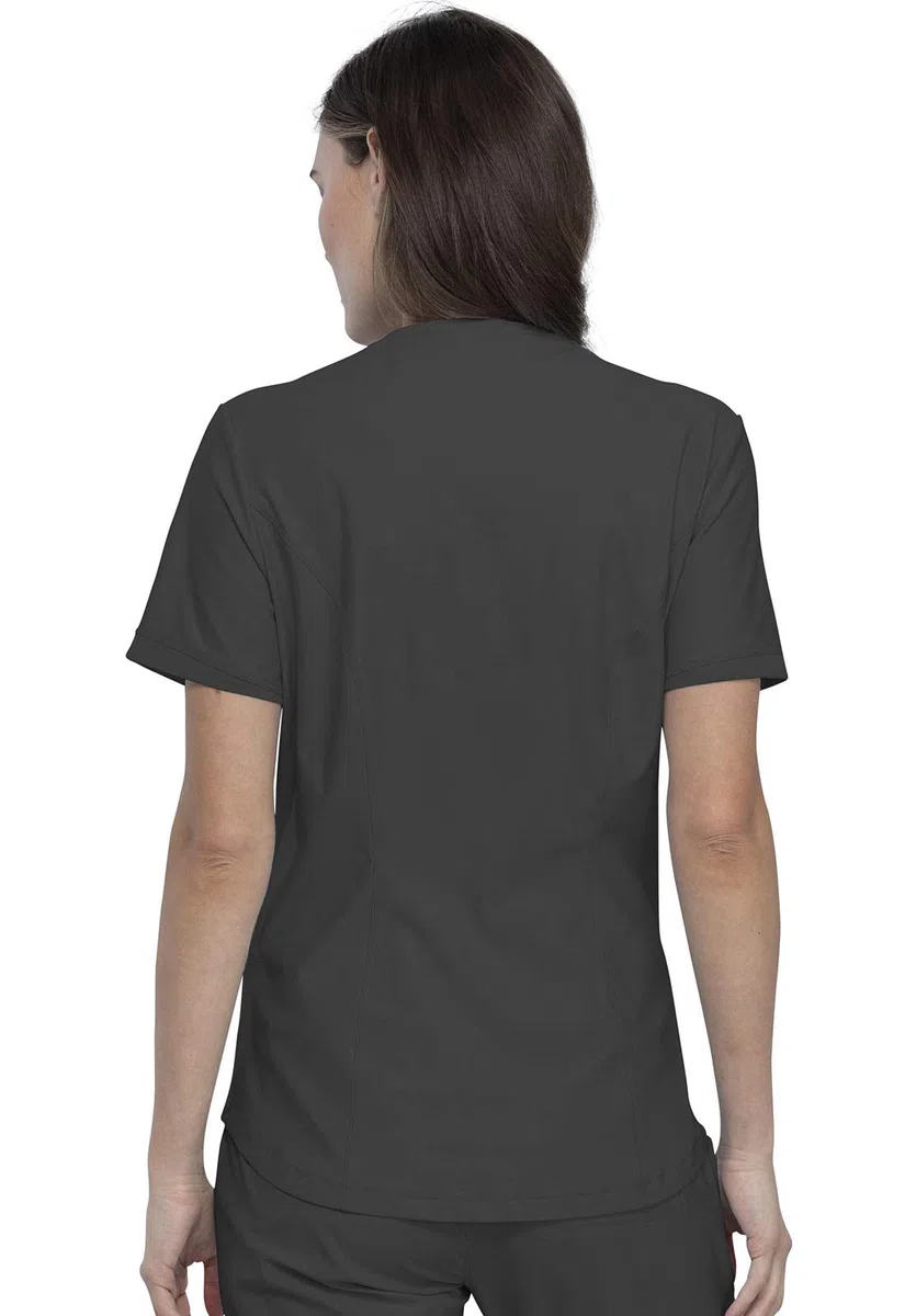 Cherokee Conjunto de uniforme médico para mujer, 7 bolsillos, cuello en V, dobladillo curvado CK840 y pantalón de pierna cónica de tiro medio CK095, peltre, parte superior L/XL pantalón alto