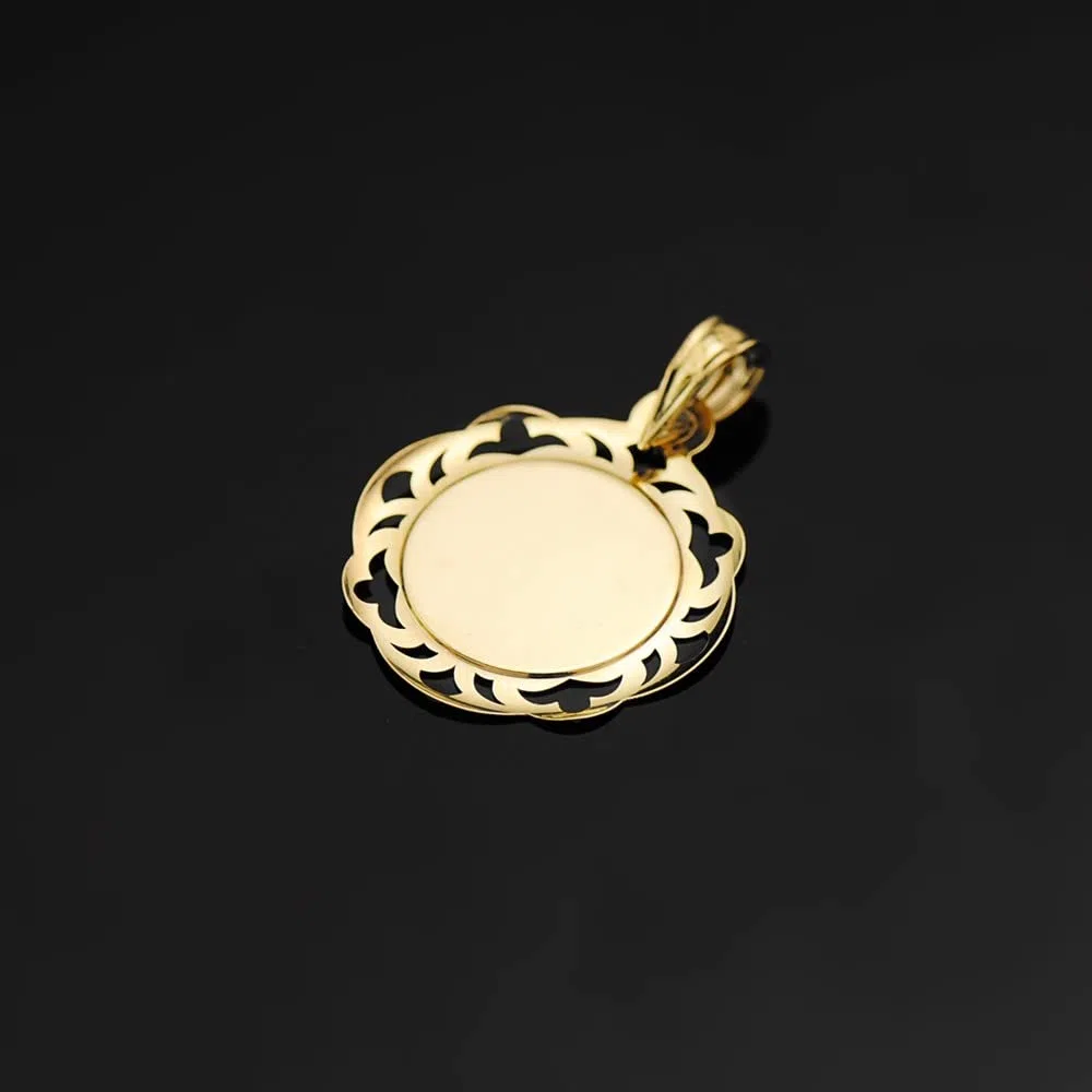 Virgen Niña medalla oro 18k Primera Comunión colgante 20mm. detalles calados cerco - Personalizable - GRABACIÓN INCLUIDA EN EL PRECIO