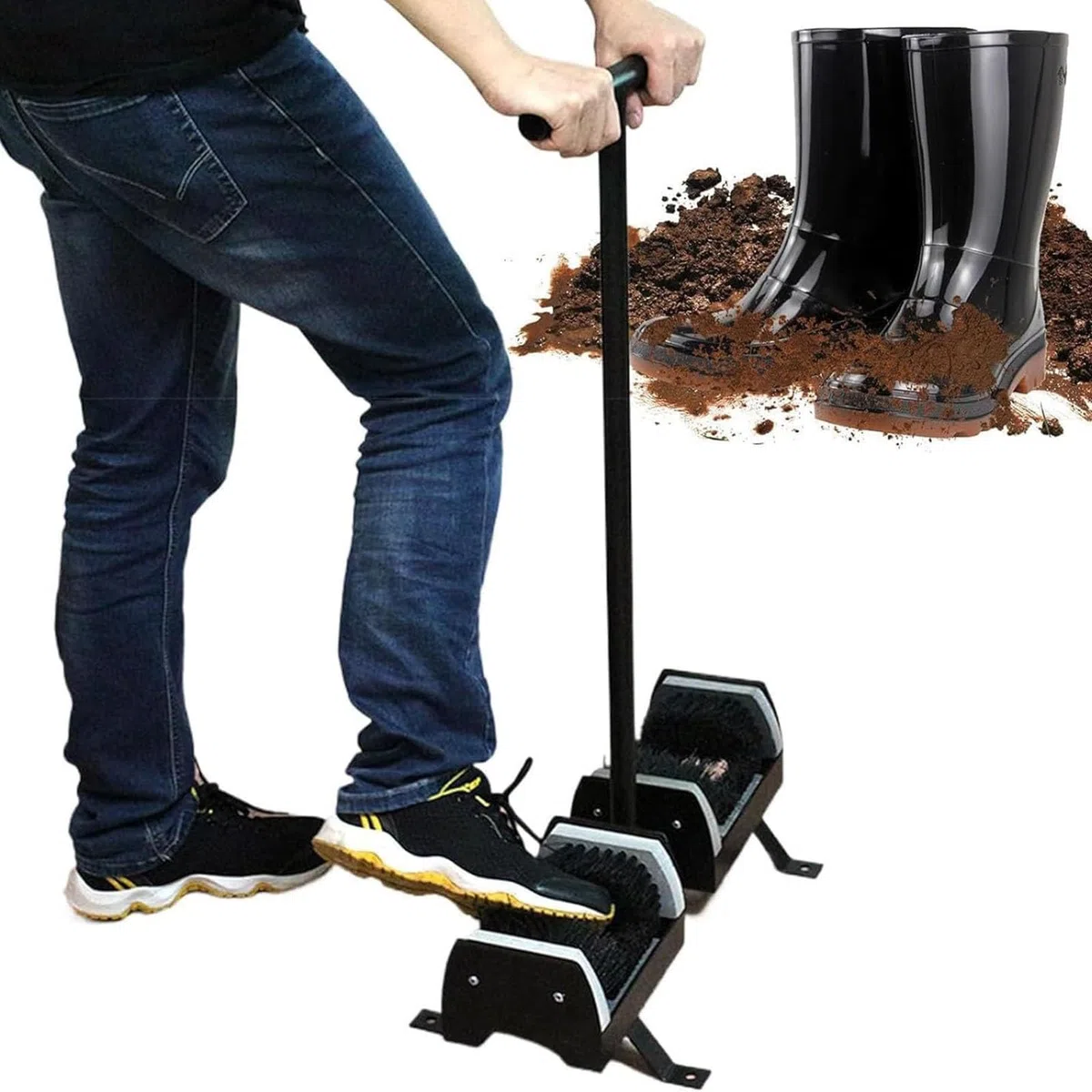 Metal Limpiabotas con Mango Largo, Robusto Cepillo Zapatos Exterior, Rascador con Montaje en Suelo para Obra y Jardín, Estación de Limpieza de Botas Sturdy