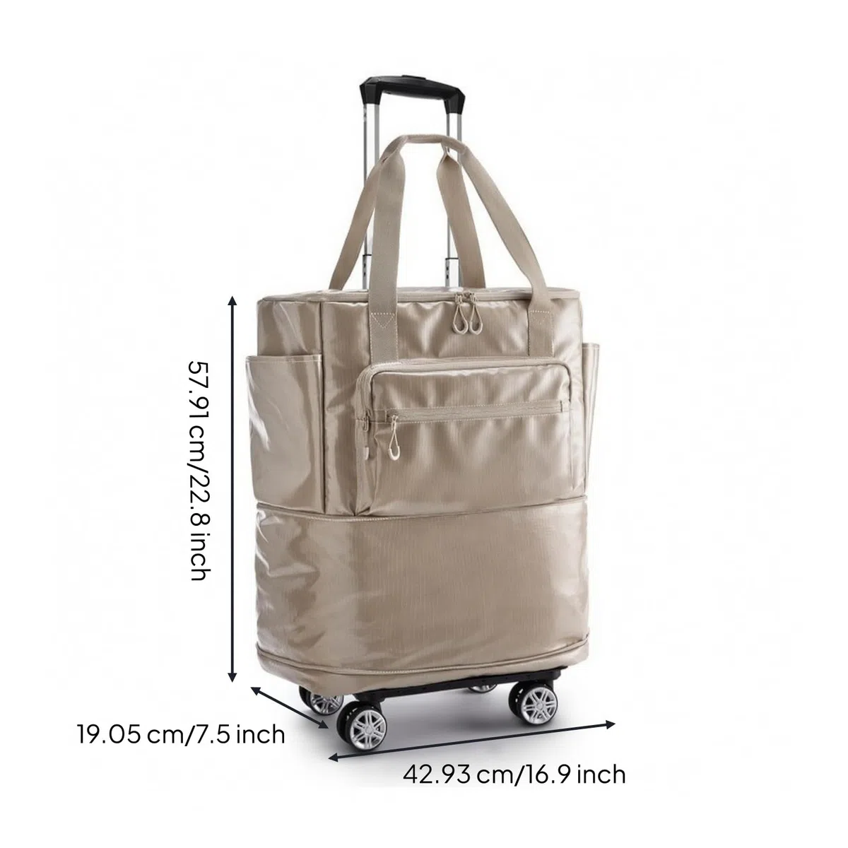 Bolsa Viaje con Carrito smontable Impermeable Bolso Viaje con Ruedas Estable Bolso Mano Plegable para Viajeros, Array, Camel