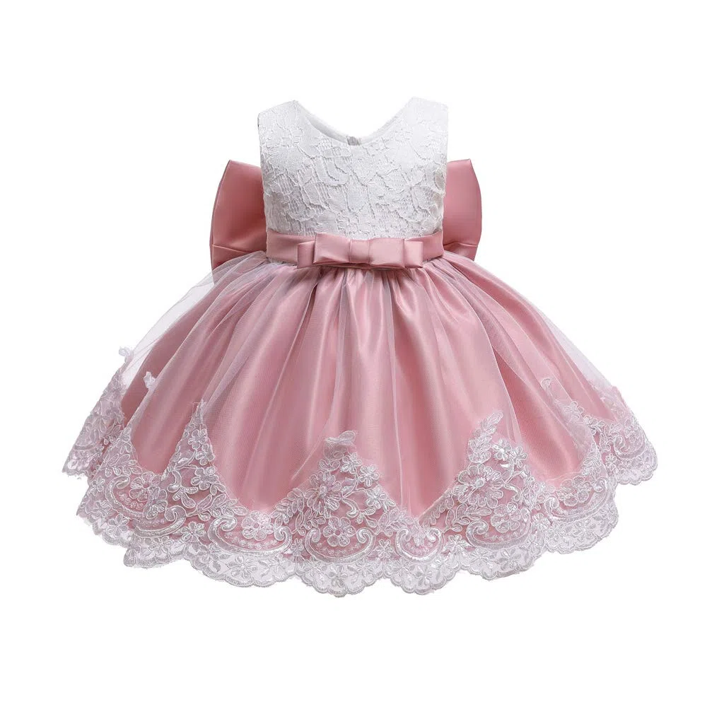 Vestido formal para niña con encaje bordado, con gorra, 0-24 m - rosa - 12 -18 meses