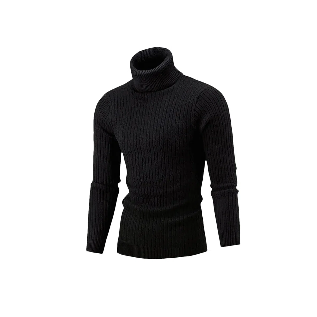 Suéter de cuello alto para hombre, suéter de punto cálido, suéter ajustado casual