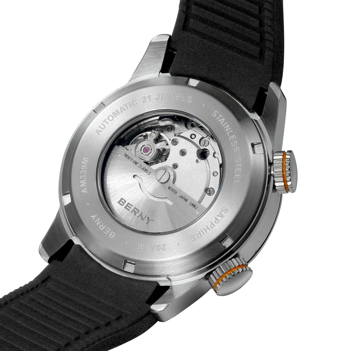 BERNY Reloj De Buceo Hombres 20ATM Movimiento Automático Reloj De Pulsera con Cristal De Zafiro Correa De Silicona Cómoda Super Luminoso