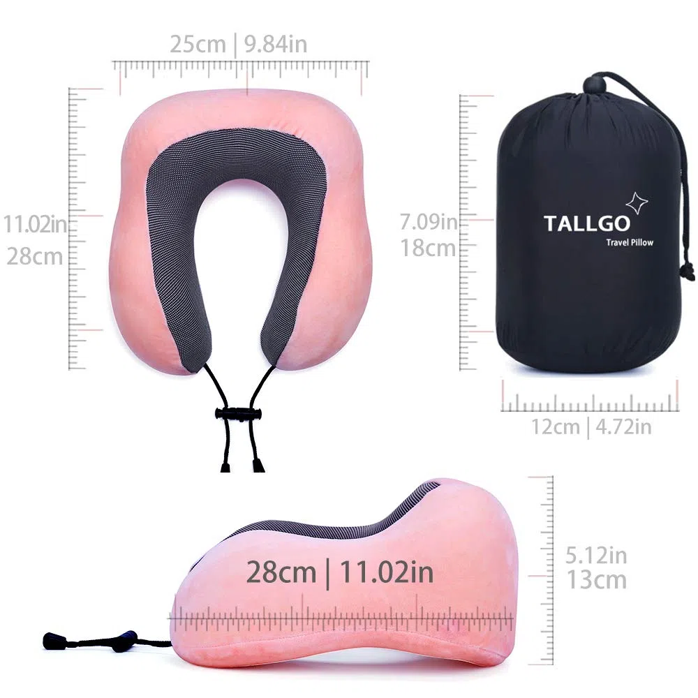 Almohada de Viaje, Almohada Cervical de Espuma viscoelástica, Soporte de Cabeza, Almohada Suave de Apoyo a la Cabeza para el Descanso en avión, Coche u hogar (Rosa)