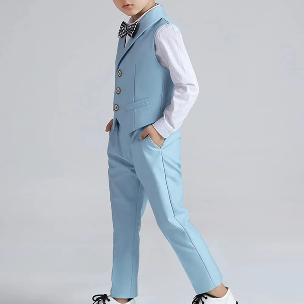 Trajes de Caballeros para Niños,Conjunto de Traje para Niños, Camisas de Manga Larga, Chaleco, Pantalones, Pajarita, Traje Infantil Elegante para Boda Comunión Bautizo Ceremonia Fiesta