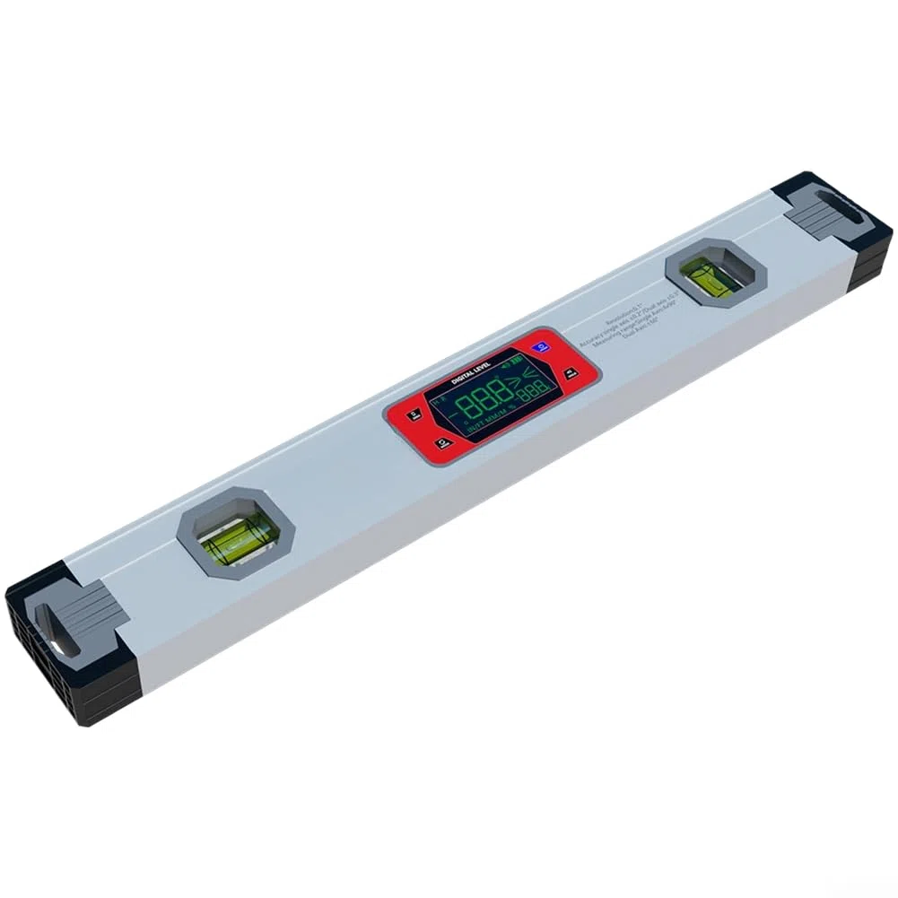Nivel digital de aleación de aluminio de 400 mm que soporta múltiples unidades de medición con lecturas de doble dirección y zumbador para comprobaciones de ángulo (gris)