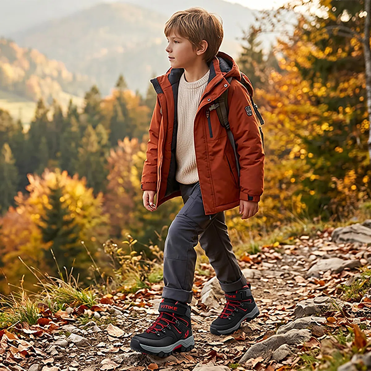 ASHION Botas de senderismo para Niños Botas de Montaña Botas de nieve Zapatos de Senderismo,H Negro Rojo 35 EU