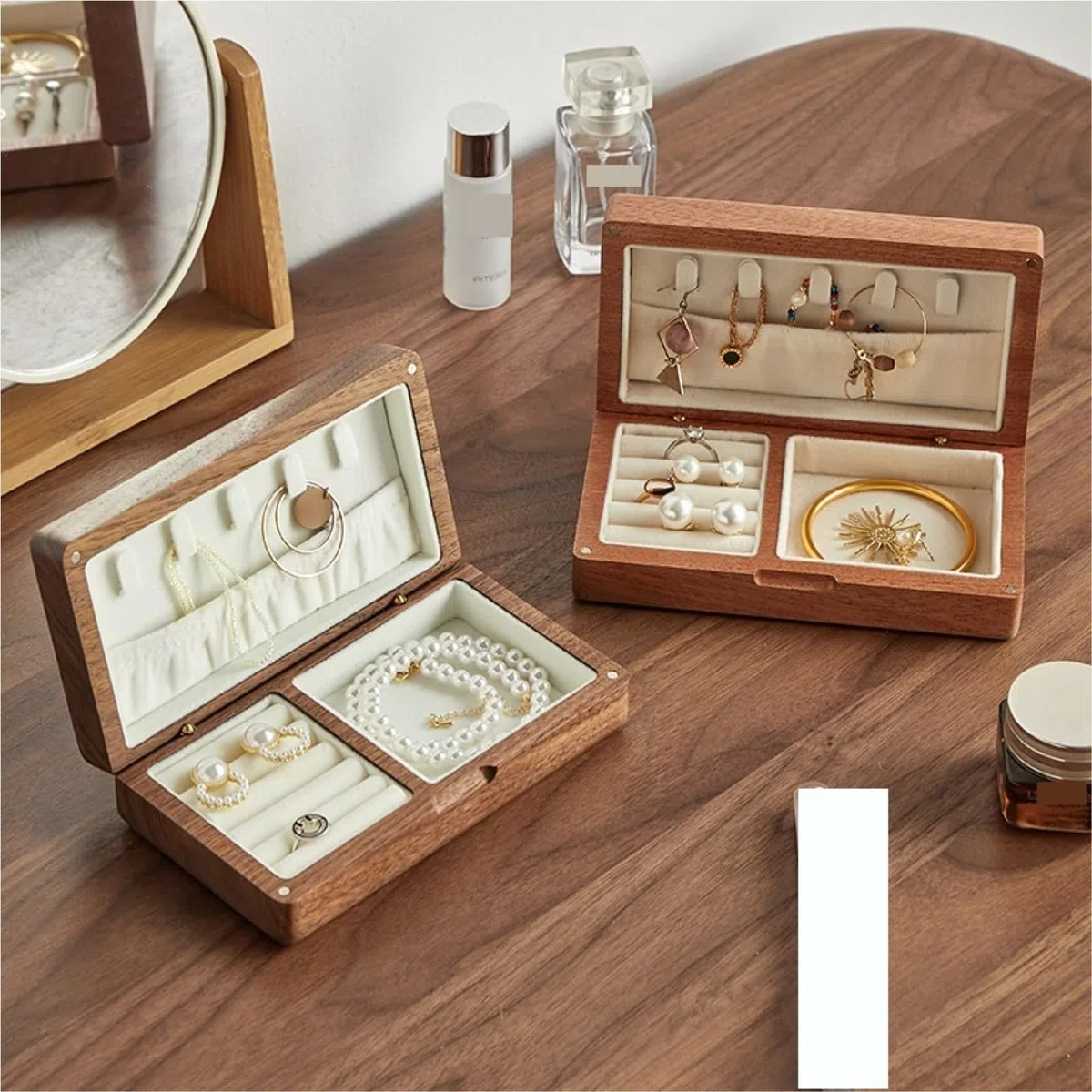 Joyas Caja Gabinete De Joyería Madera Maciza Caja Almacenamiento Anillos Y Pendientes Aniversarios(Brown1)