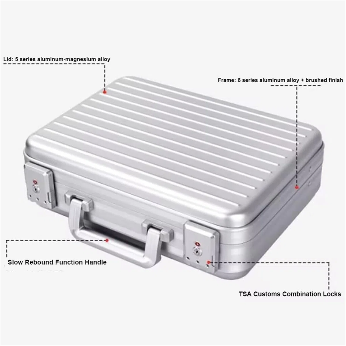Maletín de aleación de aluminio con bloqueo de contraseña, portador de archivos seguro para laptop, kit médico, dinero en efectivo y documentos, estuche de almacenamiento portátil de mano, Silver
