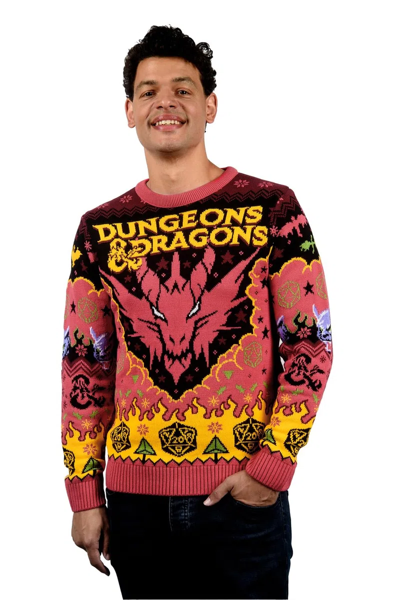 Suéter navideño de Calabozos y Dragones, Rojo -, Large