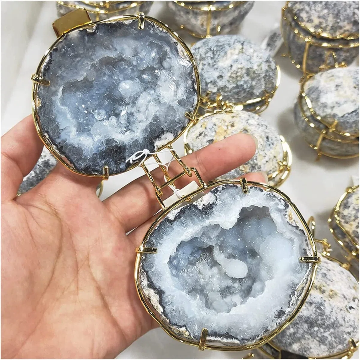 Piedras Natural Hecho a mano Almacenamiento Ágata geoda Collar Cuarzo en bruto Cristal Pendiente Anillos Caja Piedra de cristal Mujer Joyería Contenedor Piedras de cristal Decoración Inicio Coleccione