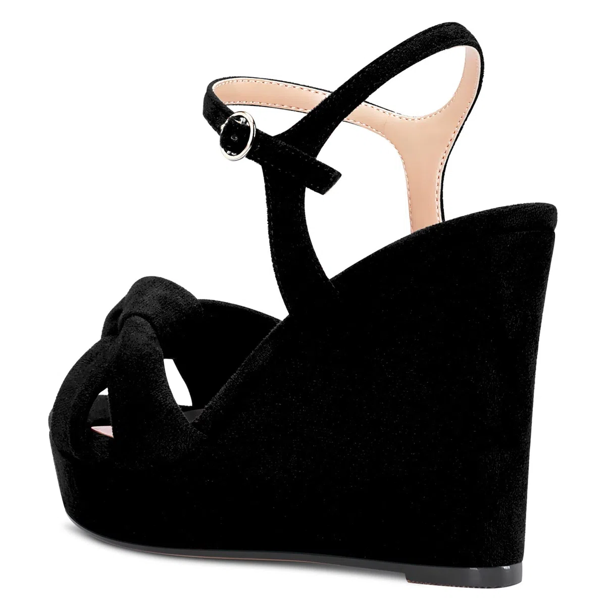 NobleOnly Mujer Chunky Ancho Alto cuña esparto Plataforma Abierta Punta Sandalias Correa Tobillo Nudo Arco de Boda Oficina 10 CM Heels