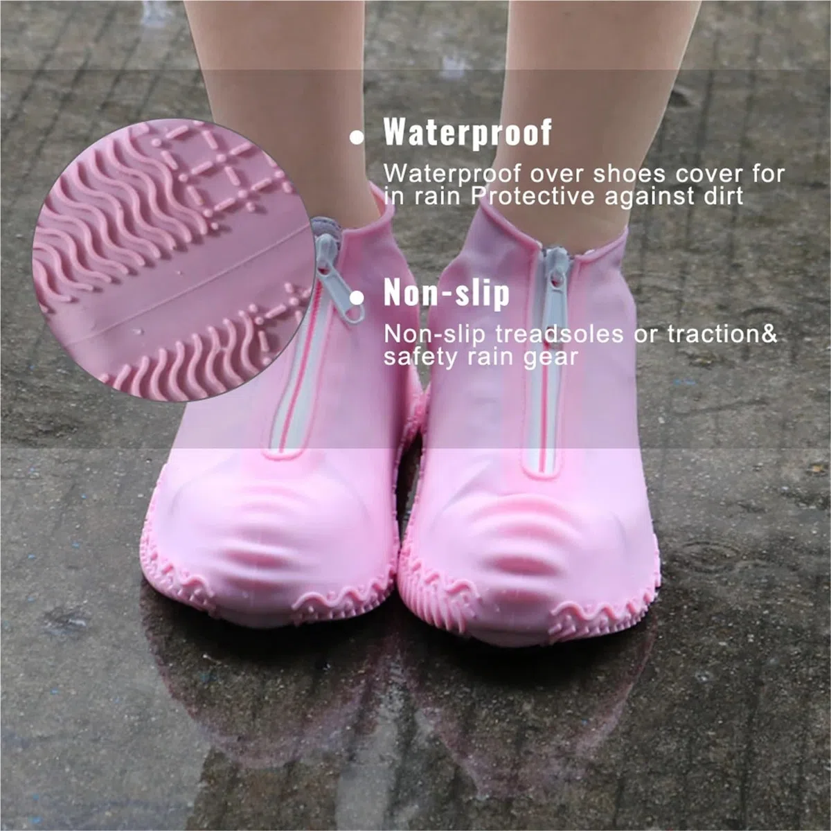 Funda impermeable for zapatos, botas de lluvia, unisex, for exteriores, sólida, antideslizante, resistente al desgaste, reutilizable, con cremallera, funda de silicona for zapatos. para Días de Lluvia