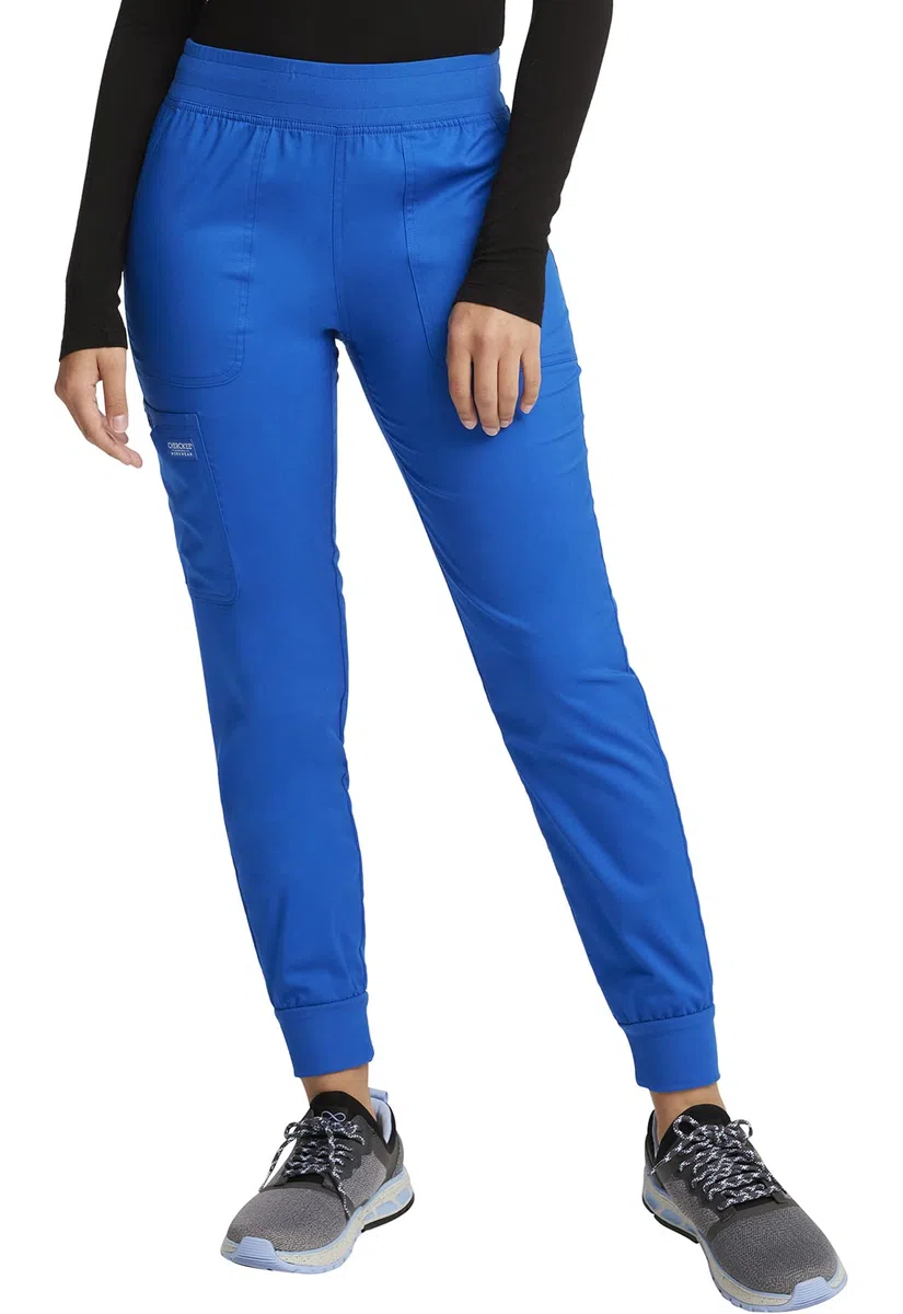 Cherokee Conjunto de uniforme médico para mujer, camiseta médica con cuello en V WW601, con pantalones deportivos de tiro medio, WW115, azul real, parte superior mediana/pantalón alto mediano