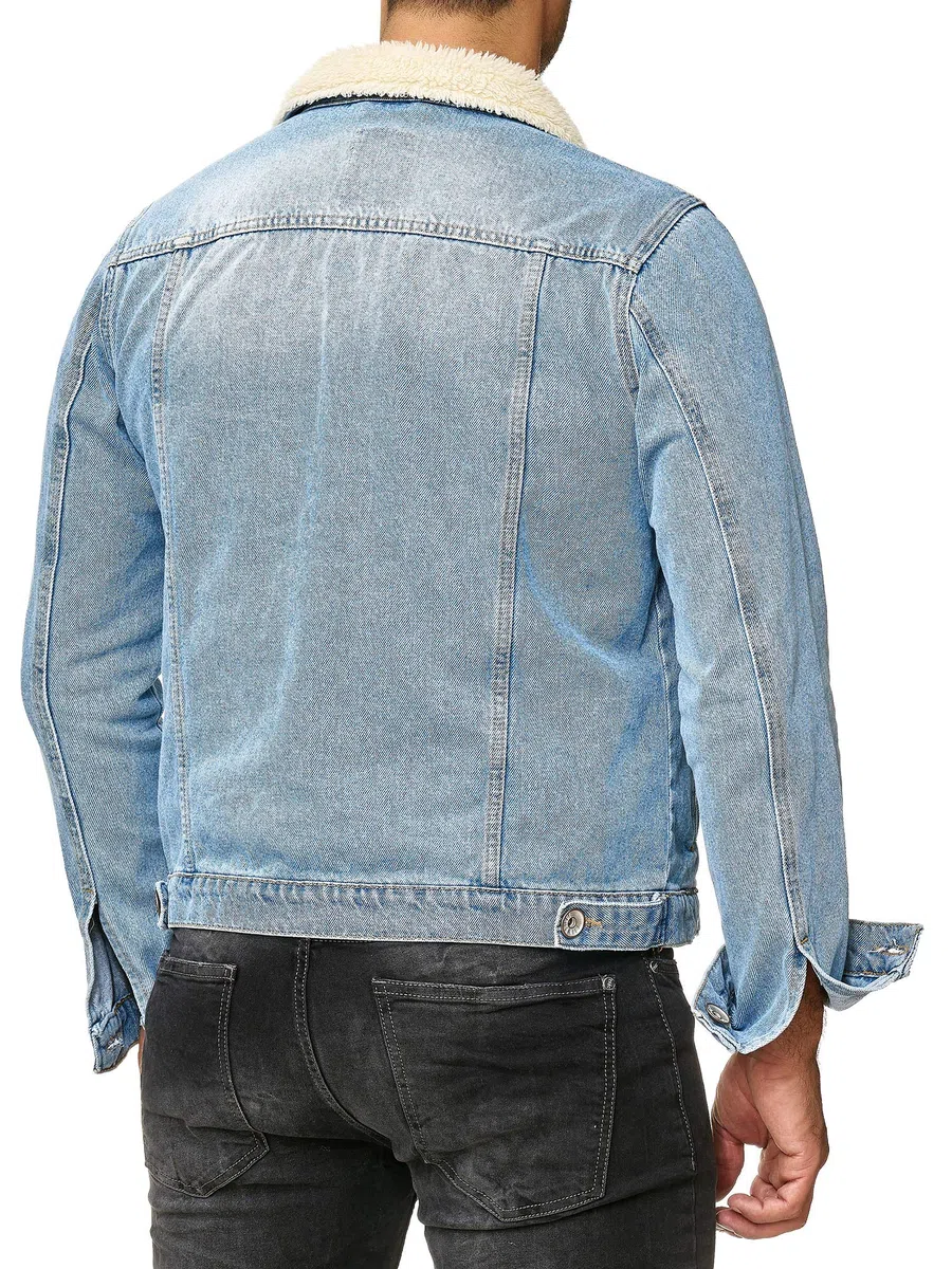 RED BRIDGE Chaqueta Manga Larga de Jean Vintage para Hombres Sherpa Piel Denim Jacket