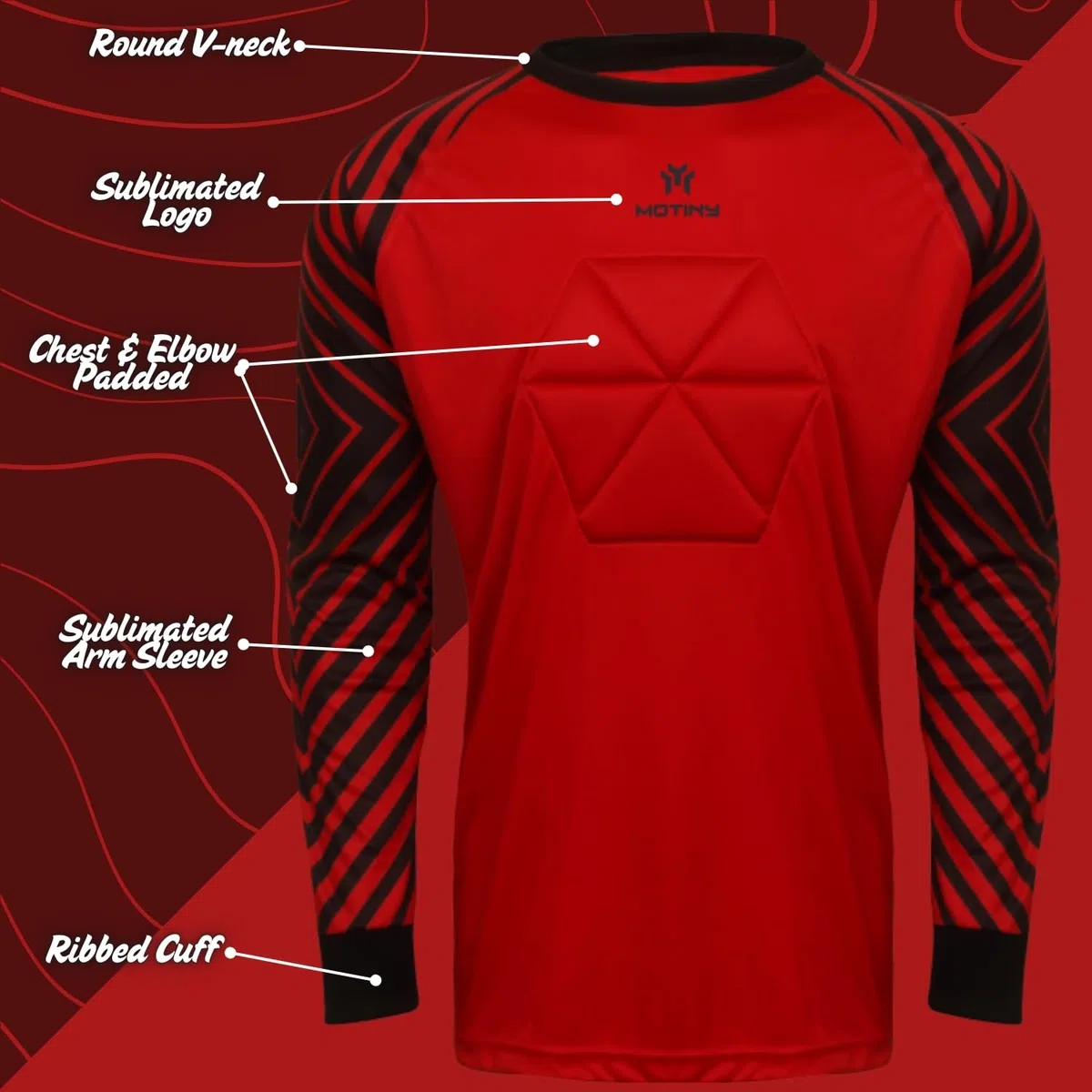 Camiseta de portero acolchada en el pecho para adultos/niños, codo de fútbol acolchado, para jóvenes/adultos, manga larga, Rojo, X-Large