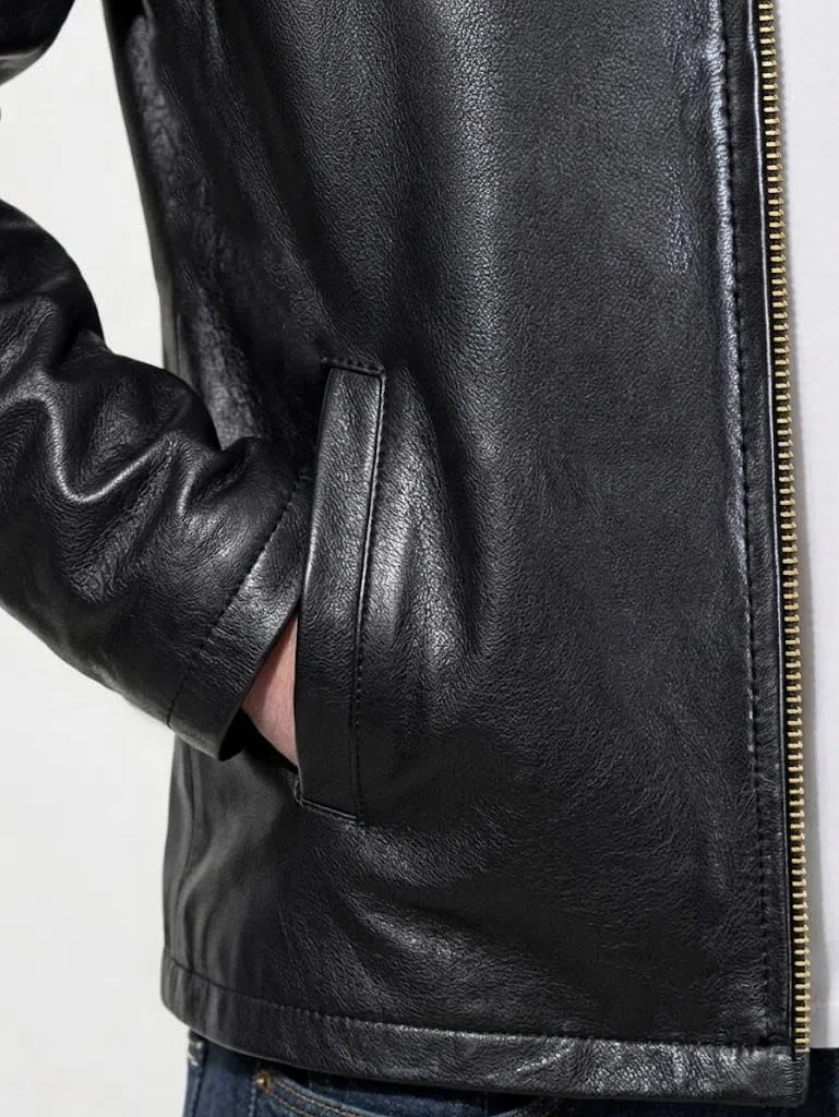 Chaqueta de piel de cordero real para hombre, para un estilo clásico elegante, abrigo de cuero casual, negro, talla XL