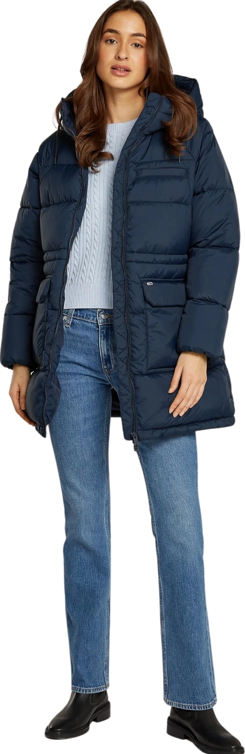 Tommy Jeans Abrigo de Plumas Mujer Midi Puffer con Capucha