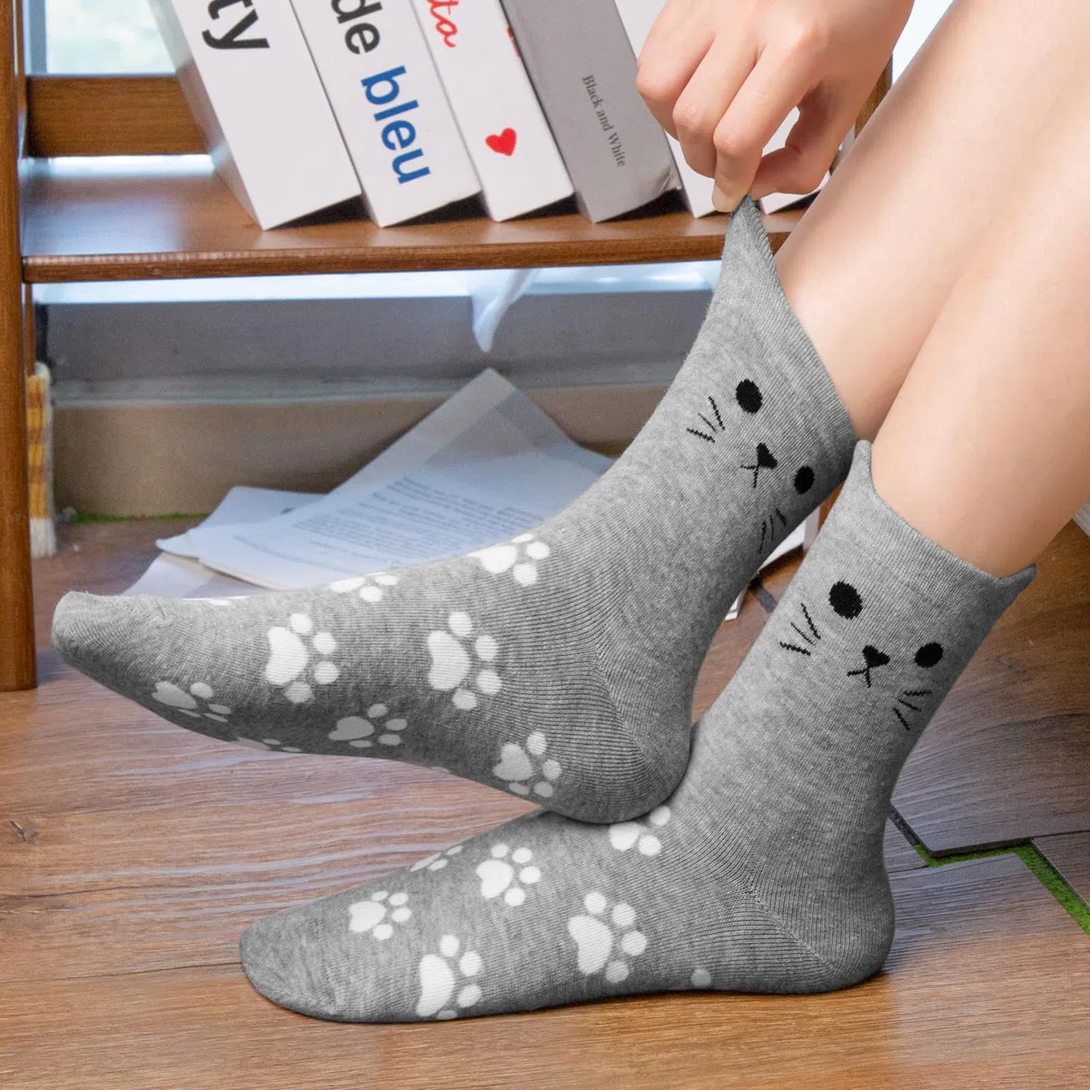 Chalier 5 Pares de Calcetines Divertidos para Mujer, CÓmodos Y Bonitos Calcetines Estampados Estampados Divertidos, Novedosos Calcetines de Gato para Mujeres, Regalos