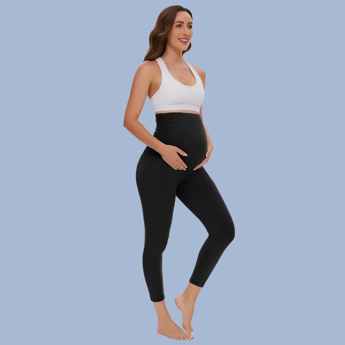 Happy.angel Paquete de 2/3/4 leggings de maternidad con bolsillos sobre el vientre, pantalones negros para entrenamiento, yoga, embarazo