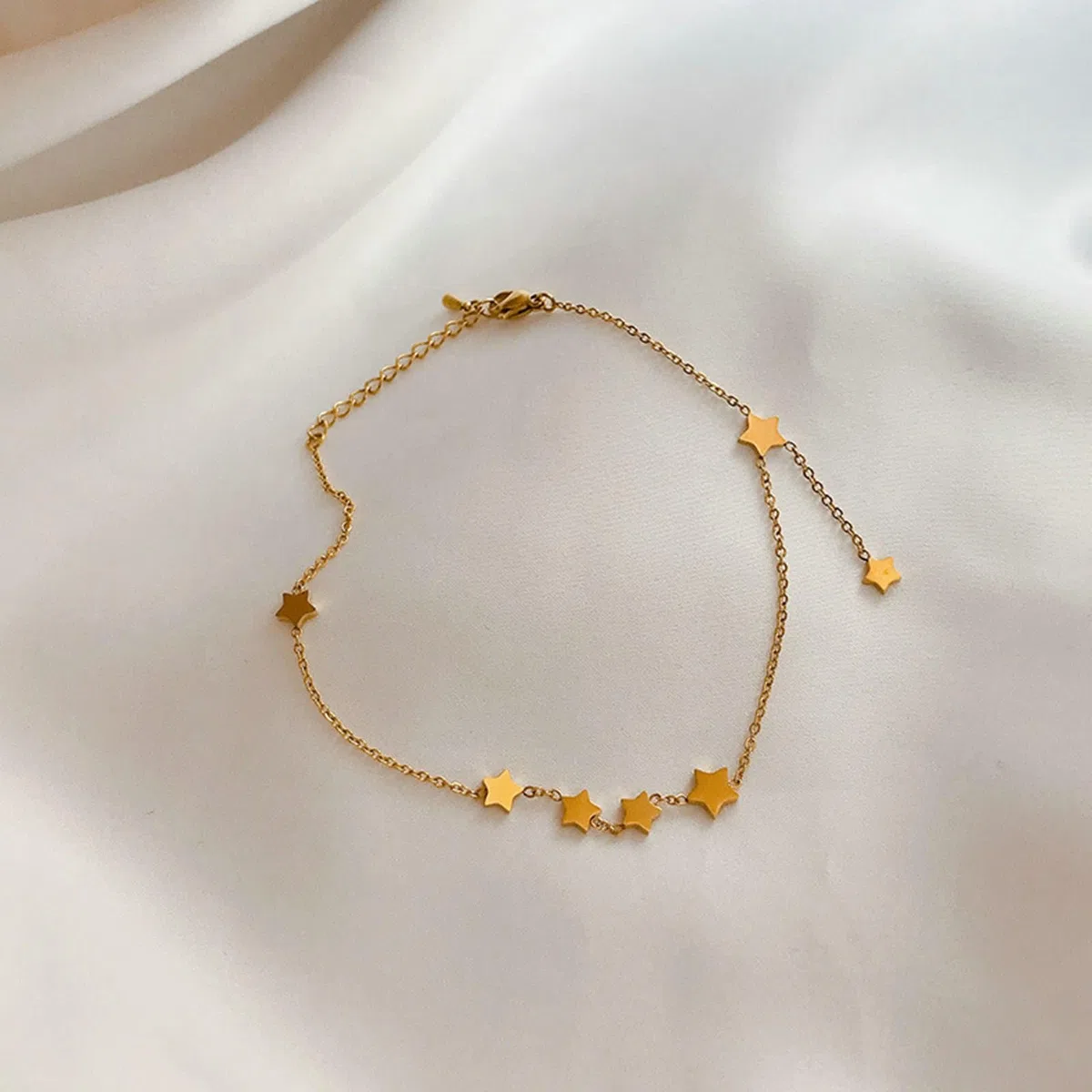 Tobillera boho de oro de 18 quilates para mujer, 26,5 cm, estrella Au 750, colgante para el verano, playa, joya para el pie para adolescentes y niñas