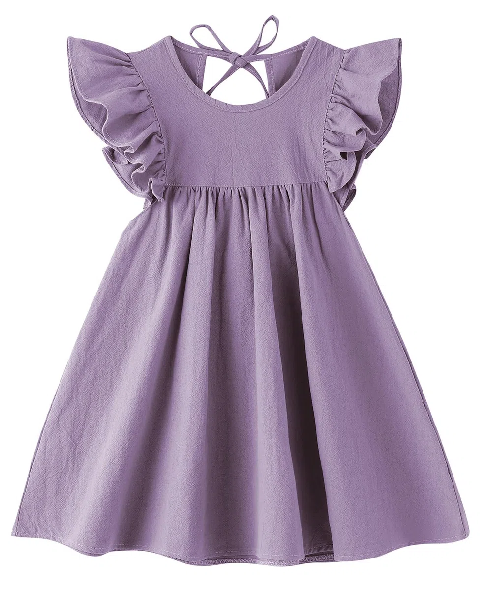 Vestido de lino para niñas pequeñas, con volantes, sin mangas, casual, para fiesta
