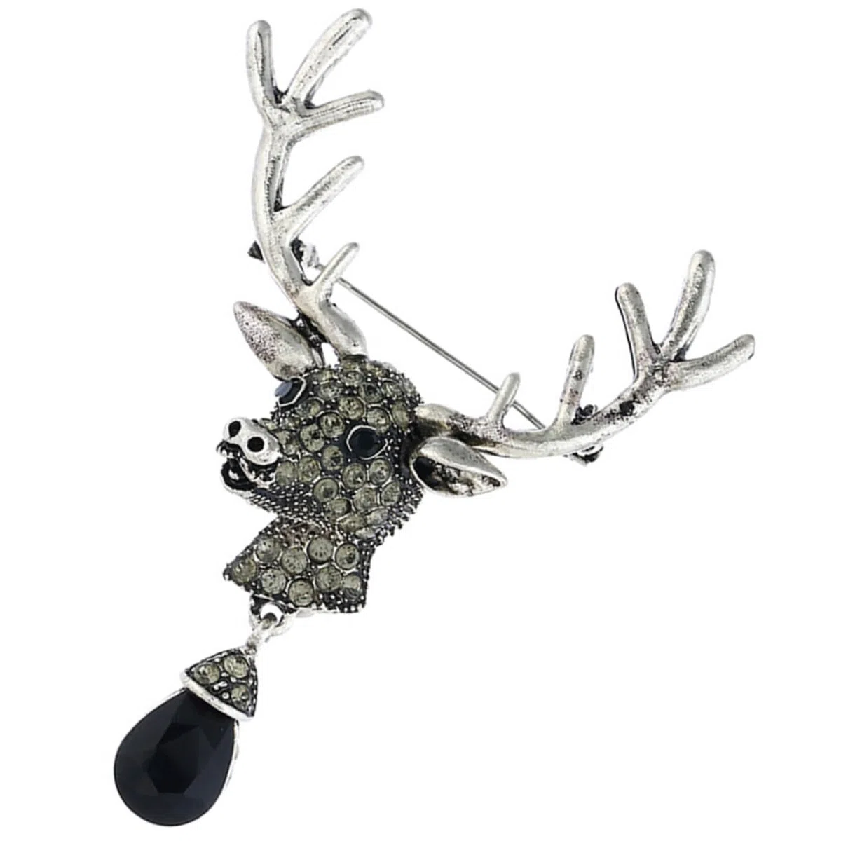 Broche con Cabeza de Ciervo pequeño Decorativo con Diamantes de imitación para Fiestas navideñas y Trajes. Adorno para Ropa.