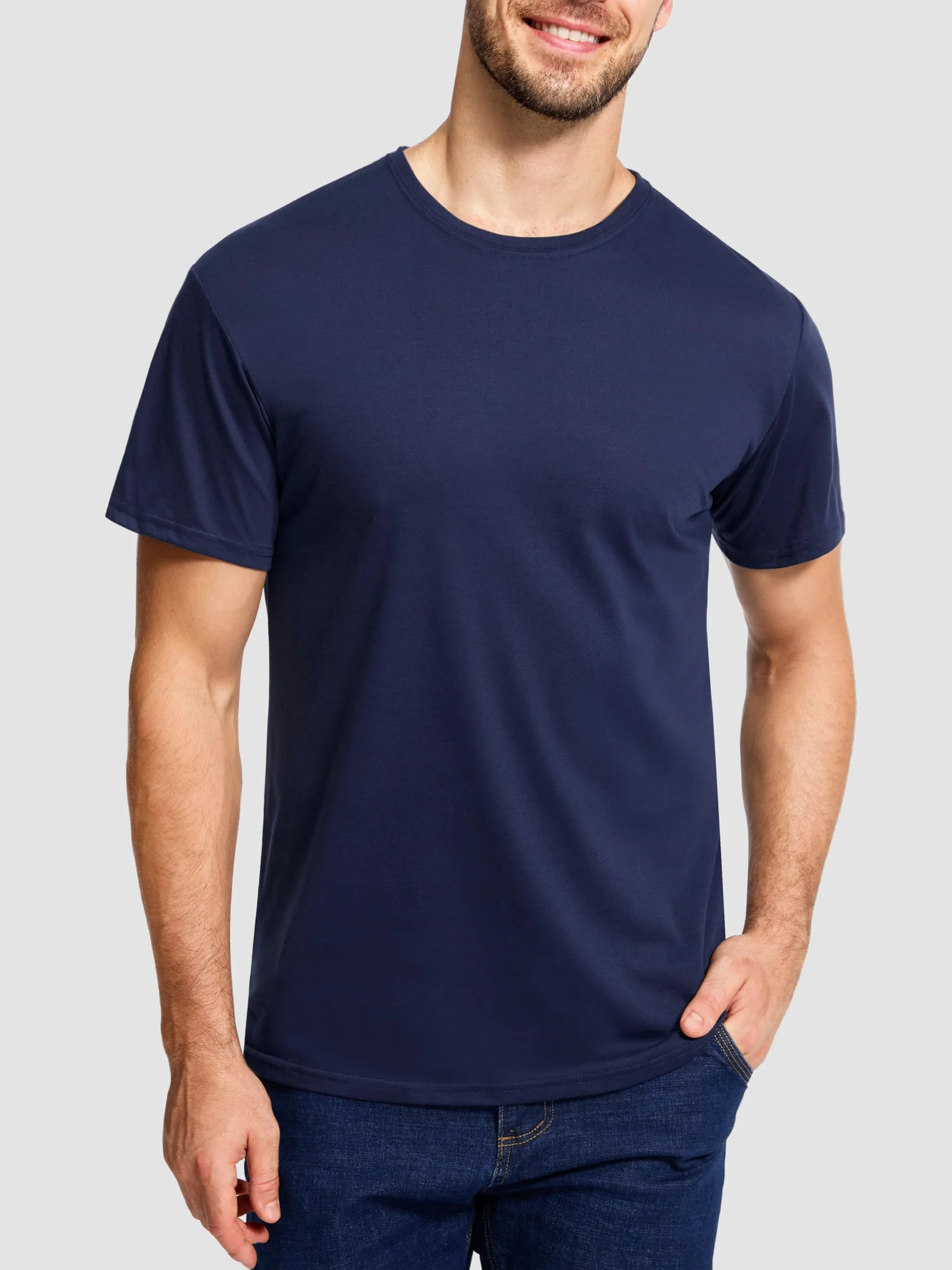 Paquete de 5 camisetas de algodón para hombre, cuello redondo, transpirables, de manga corta, básicas, lisas, para hombre, M-5XL, paquete múltiple