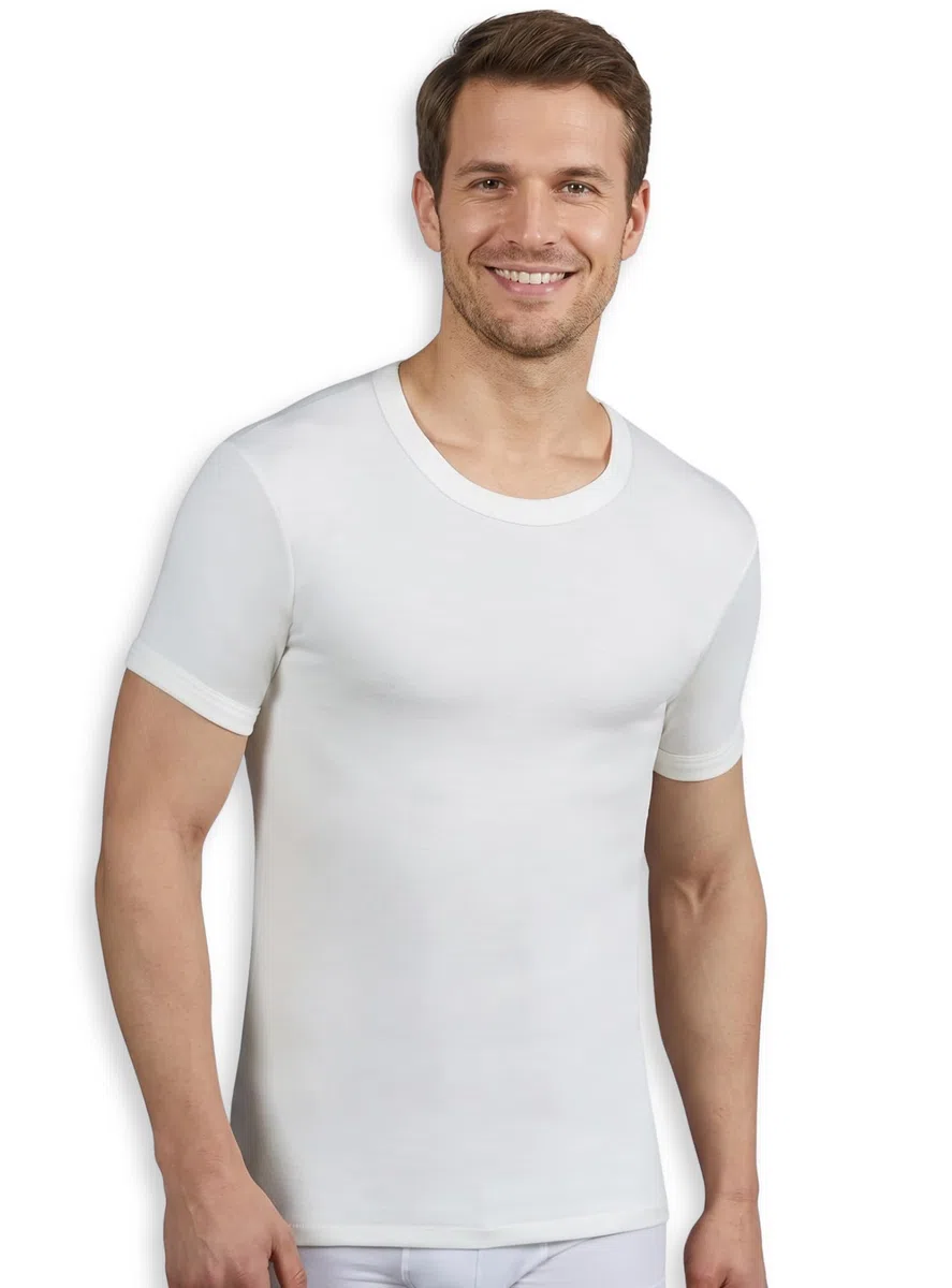 Pinuccio Venegoni - Juego de 3 camisetas de lana de algodón para hombre, camiseta interior térmica, algodón sobre la piel, camiseta de hombre de manga corta de invierno, camiseta térmica blanca, ropa