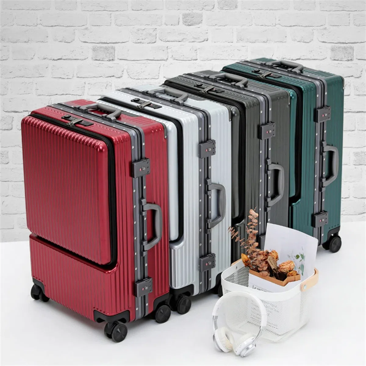 Estuche Rígido Equipaje Delantero Abierto Maleta de Embarque de Negocios Estuche de Carretilla de Carga Equipaje con Ruedas Sipnner Ruedas Hombres Cabina Caja de Mano (Color : Red,