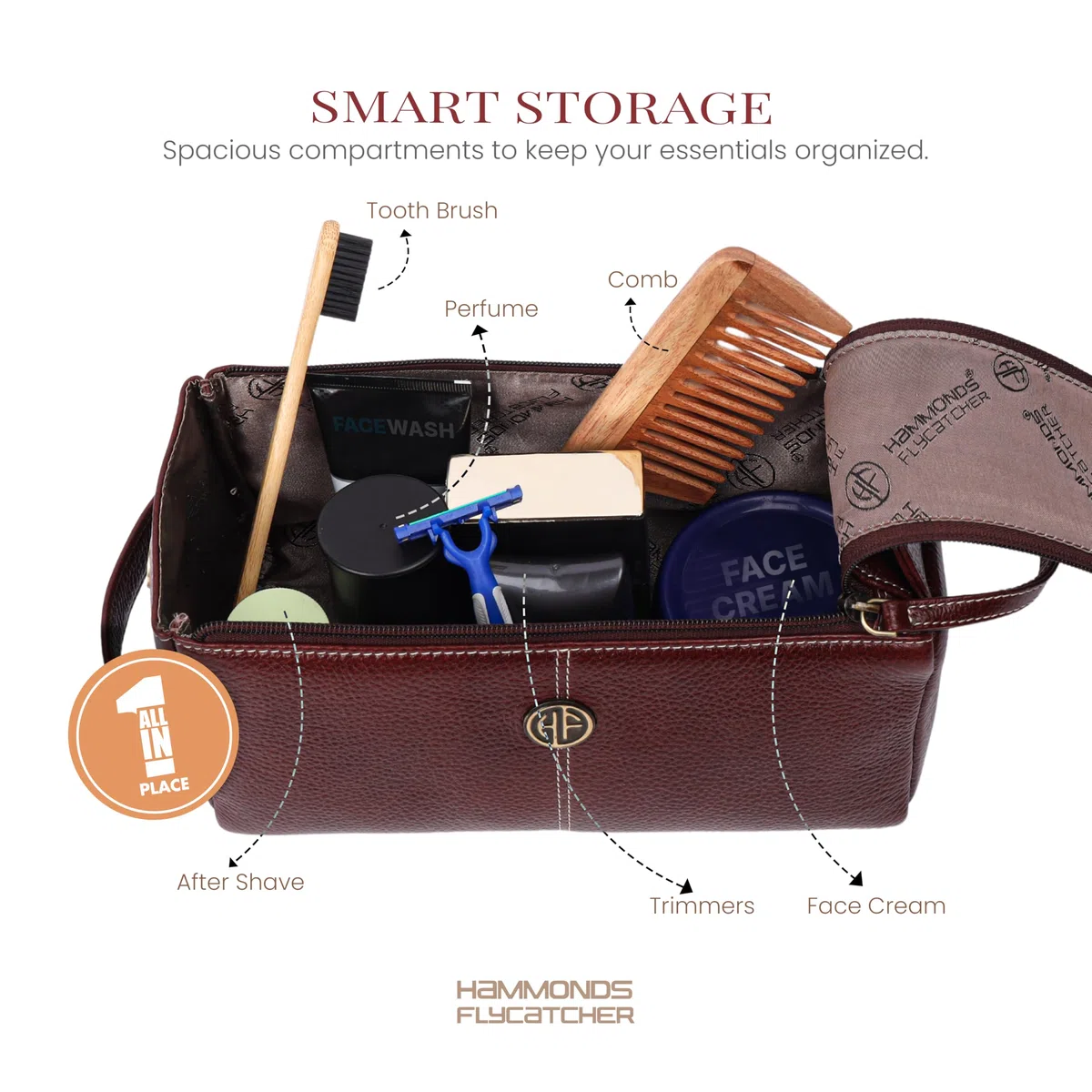 HAMMONDS FLYCATCHER Estuche unisex de piel auténtica unisex para adultos, kit de aseo de cuero, bolsa de aseo de viaje, organizador de higiene y aseo, cuero libre de crueldad animal y estuche cosido a