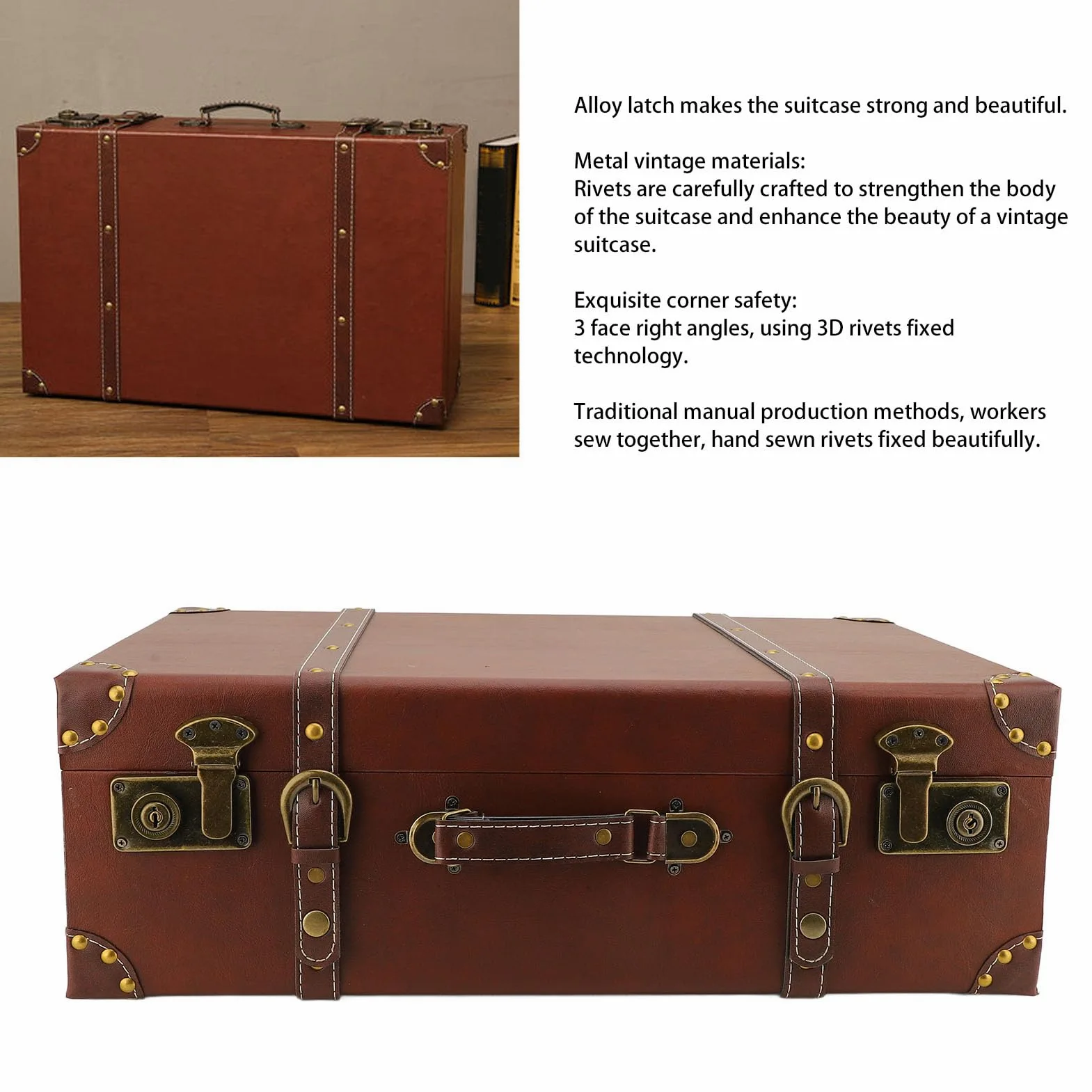 Qcwwy Maleta Retro, Caja de Equipaje Cuidadosamente Diseñada de Gran Capacidad, Cofres de Almacenamiento con Diseño de Asa Liviana y Delicada para Familias, Viajeros o Cualquier