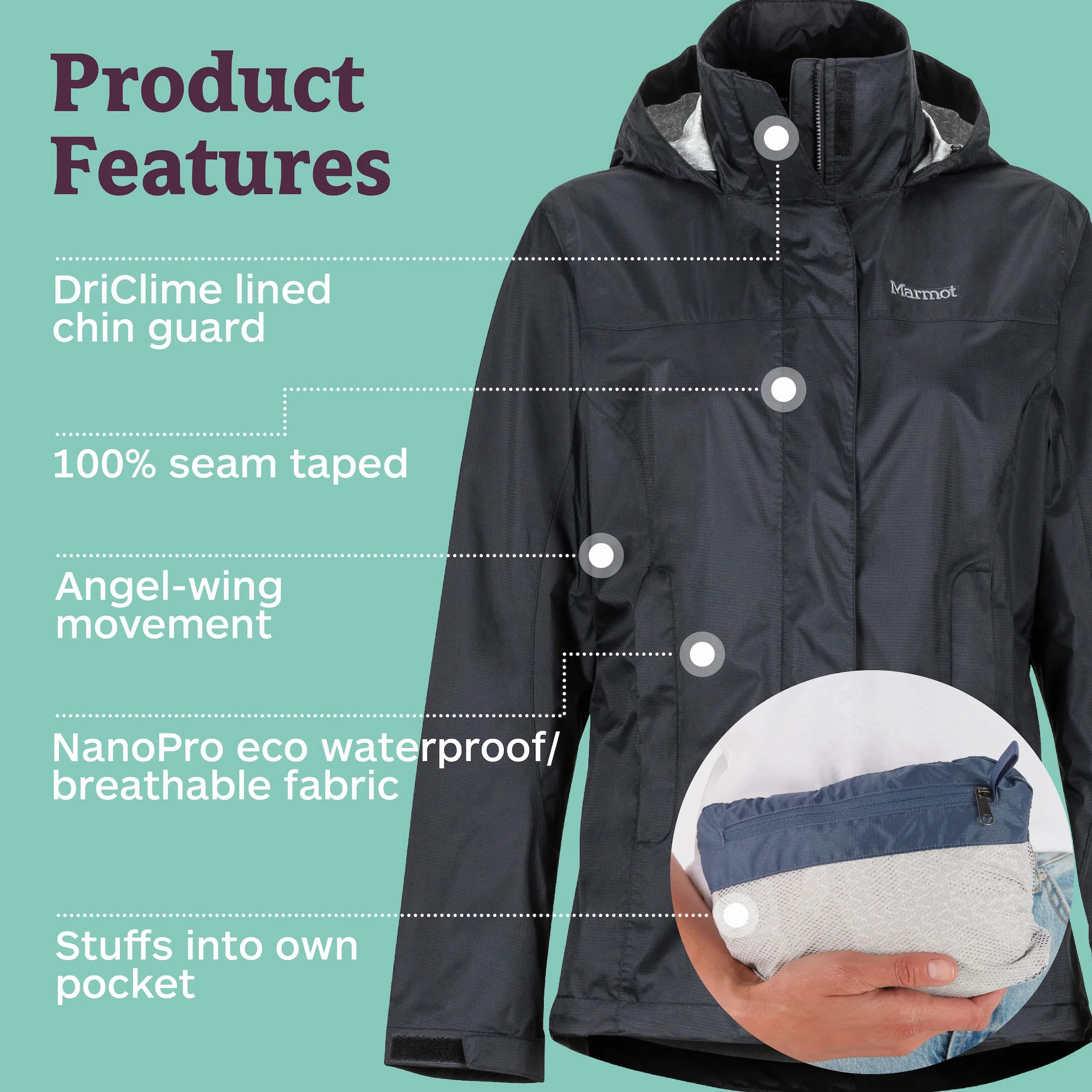 Marmot PreCip Chubasquero Ligero Impermeable, Hombre, Impermeable, Cortavientos y Transpirable