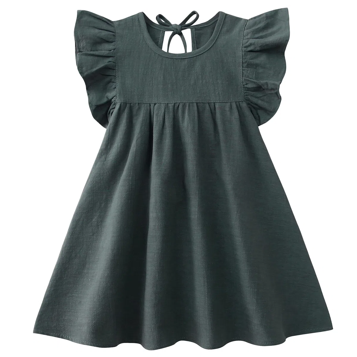 Vestido de verano para niña, de algodón y lino, con volantes, sin mangas, casual, playa, fiesta, 1-6 años