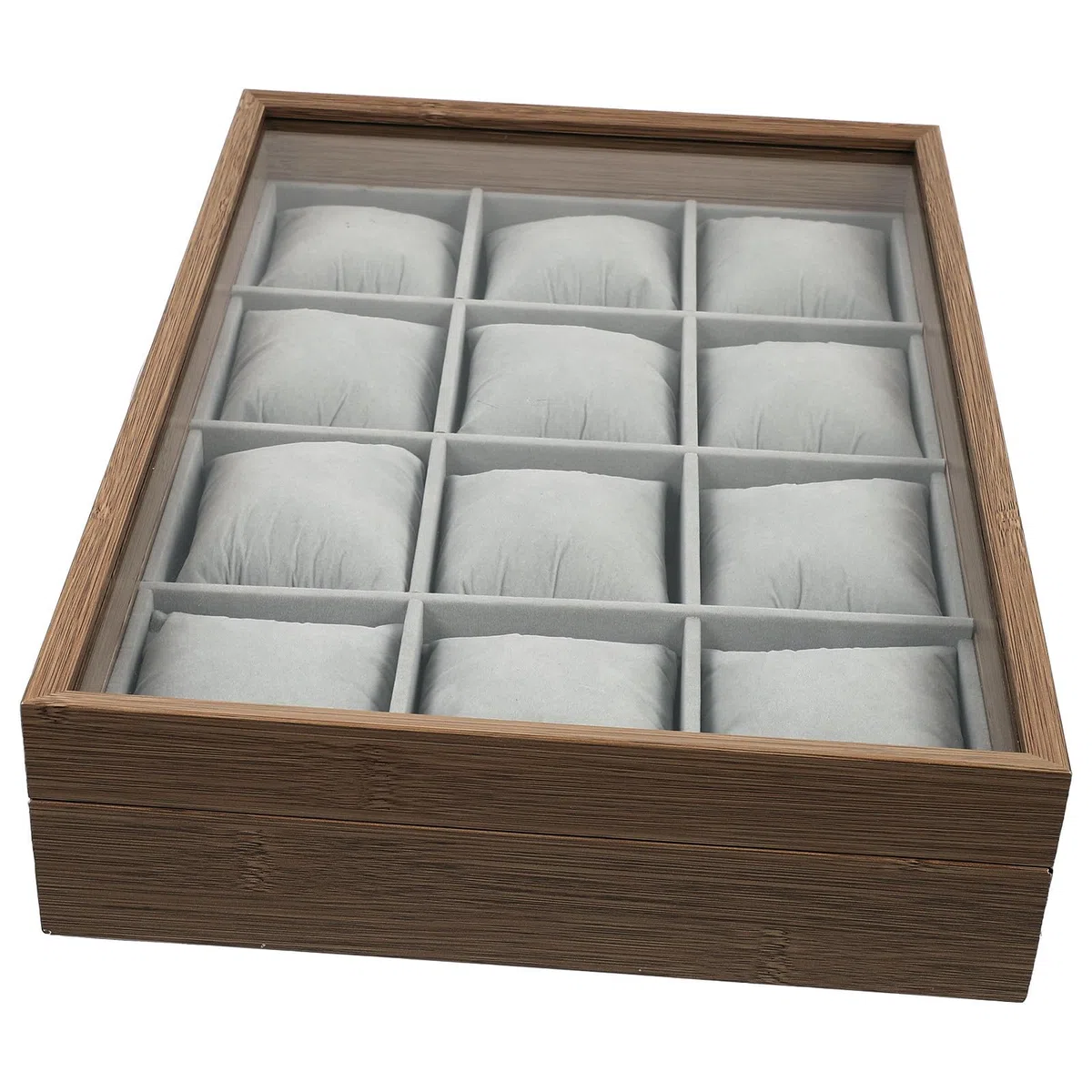 Alipis Caja organizadora de relojes y collares de madera con tapa transparente, 12 ranuras para almacenamiento y almohadas suaves para uso personal y exhibición