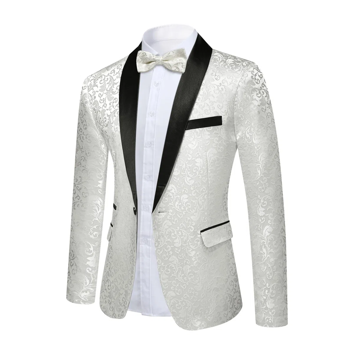 YFFUSHI Traje Jacquard Hombre 2 Piezas 1 Botón Solapas de Chal Boda Gala Lujo Chaqueta Pantalón Pajarita