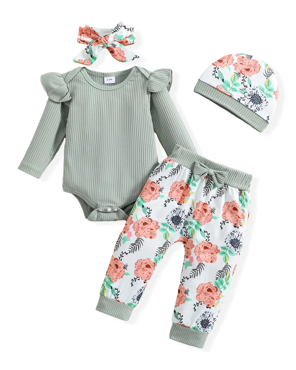 Doresbebe Ropa de bebé para niña, trajes de verano para niña, camisa con volantes, pantalones + diadema bonita, 3 piezas