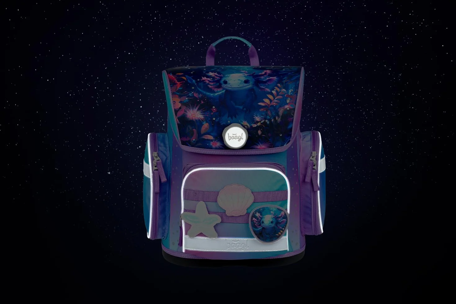Baagl - Mochila para niño (3 piezas, mochila Ergo para 1ª clase, mochila ergonómica primaria, bolsa de escuela primaria con correa para el pecho, Axolotl, juego de mochila escolar, Axolotl, Juego de