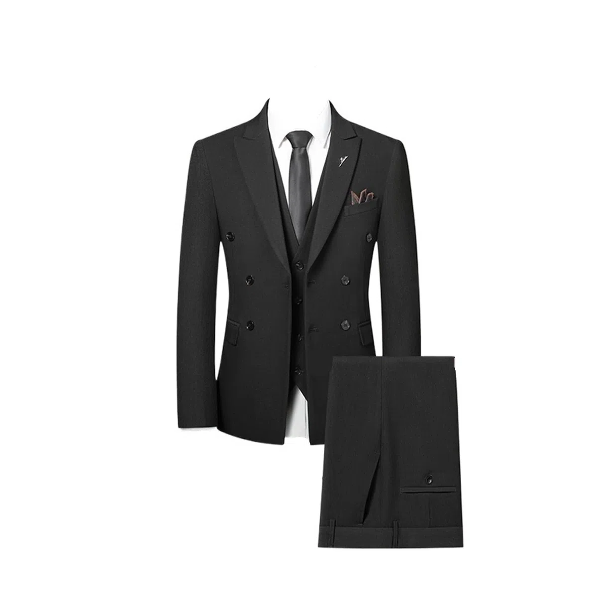 Trajes para Padrinos De Boda Conjunto Informal de Tres Piezas for Novio, Elegante y, Doble Botonadura (Traje + Chaleco + pantalón) para Fiesta(Gray,Asian M is EUR XS)