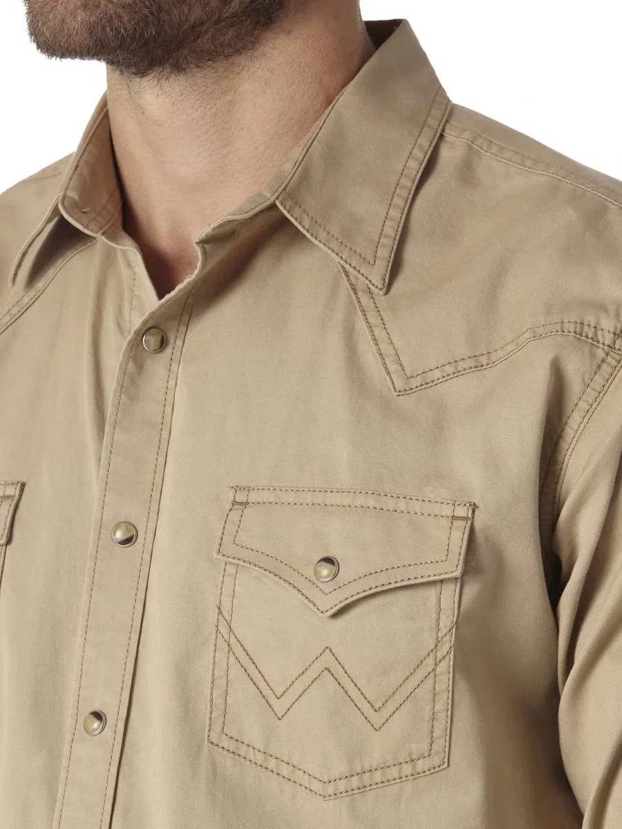 Wrangler Camisa Retro de Manga Larga con Dos Bolsillos Camisa de Vestir Hombre