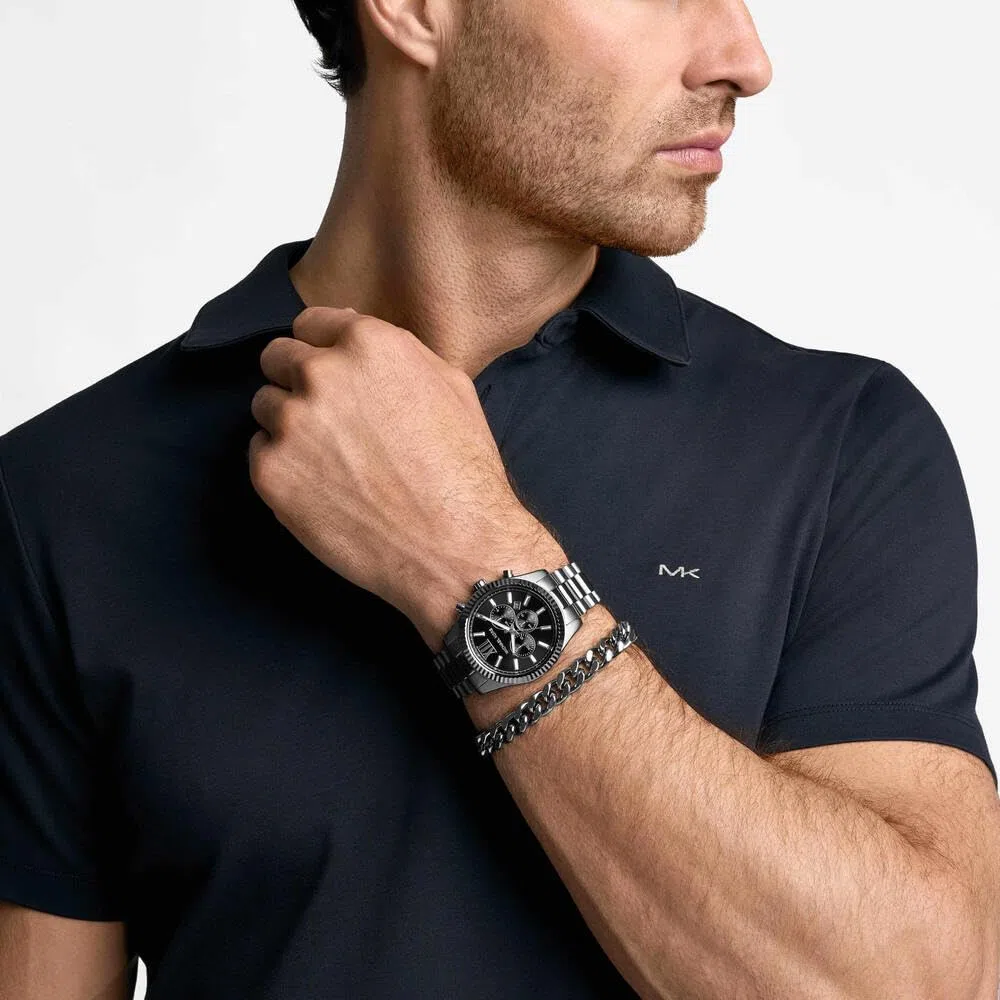 Michael Kors Reloj Lexington para Hombre, Movimiento cronógrafo de Cuarzo de 44 mm con Correa de Acero Inoxidable