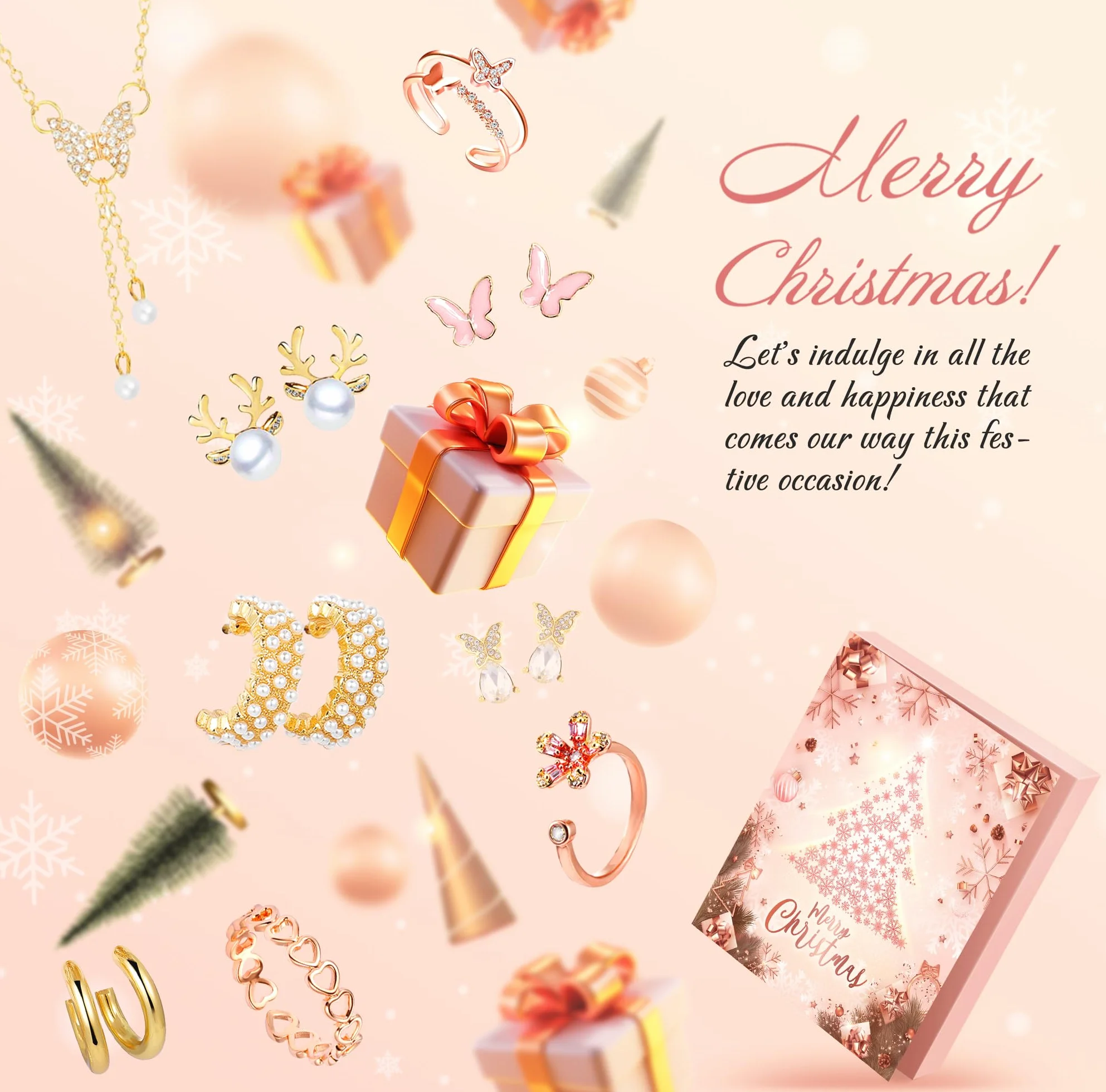 Calendario de Adviento 2025 de Navidad para mujer, pulsera de moda, collar y aretes, cuenta regresiva de 24 días, regalo sorpresa de Navidad para hija, novia, esposa, mamá (rosa)