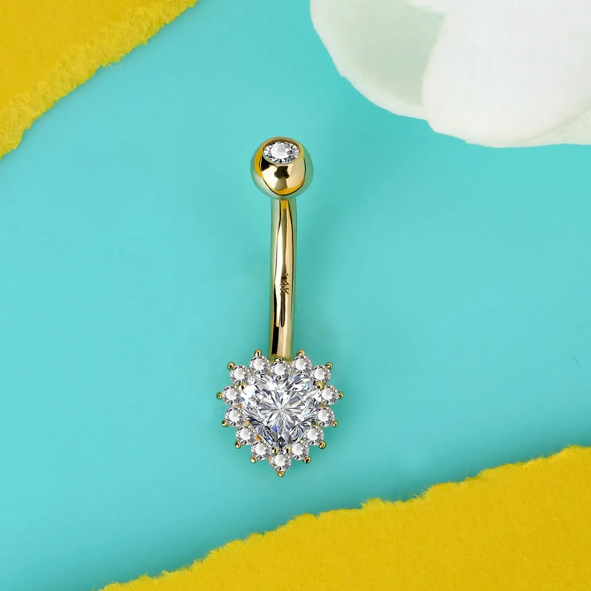 Melighting 16G Anillo en el ombligo, Oro amarillo de 14 quilates Piercings Vientre, Navel Bars, Belly Piercing Bar, Piercings en el Ombligo